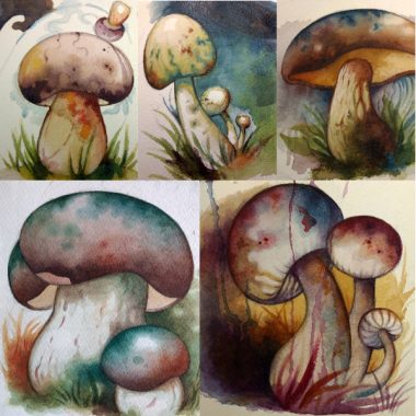 "Mushrooms, March & April 2018" Small watercolors