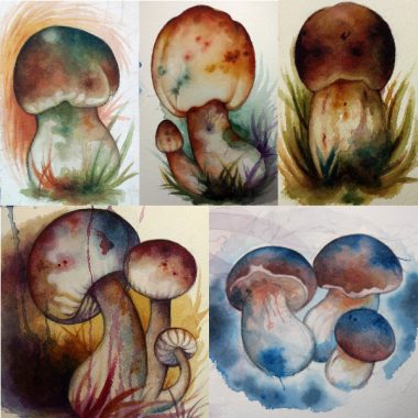 "Mushrooms, March & April 2018" Small watercolors